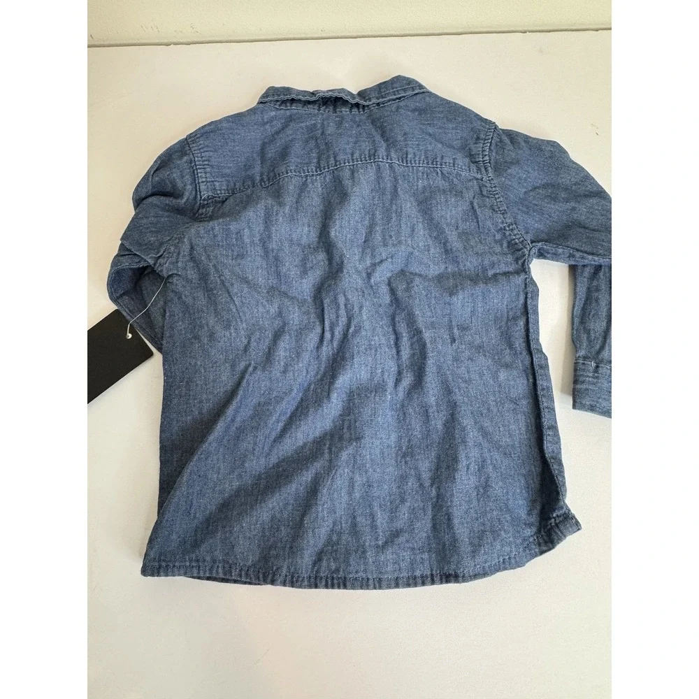 DKNY Shirt Boys 2T Blue Chambray Denim Button Up Long Sleeve‎ Pocket New Tag